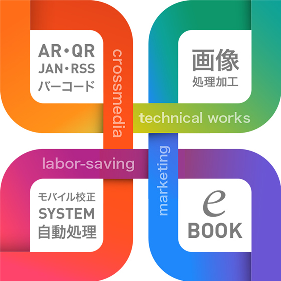 AR・QR／JAN・RSS／バーコード　画像処理加工　e-BOOK　モバイル校正／SYSTEM／自動処理　承ります